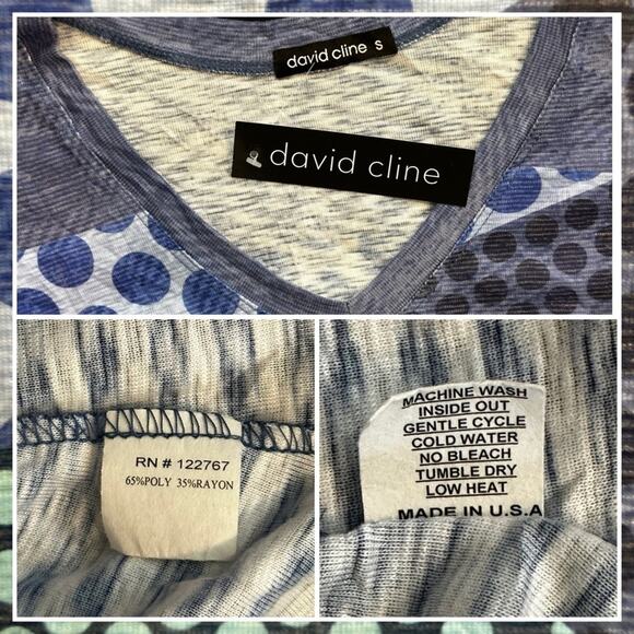 NWT David Cline V-Neck Short Sleeve T-Shirt Dress SZ Small Blue Dot $119 - Picture 11 of 16